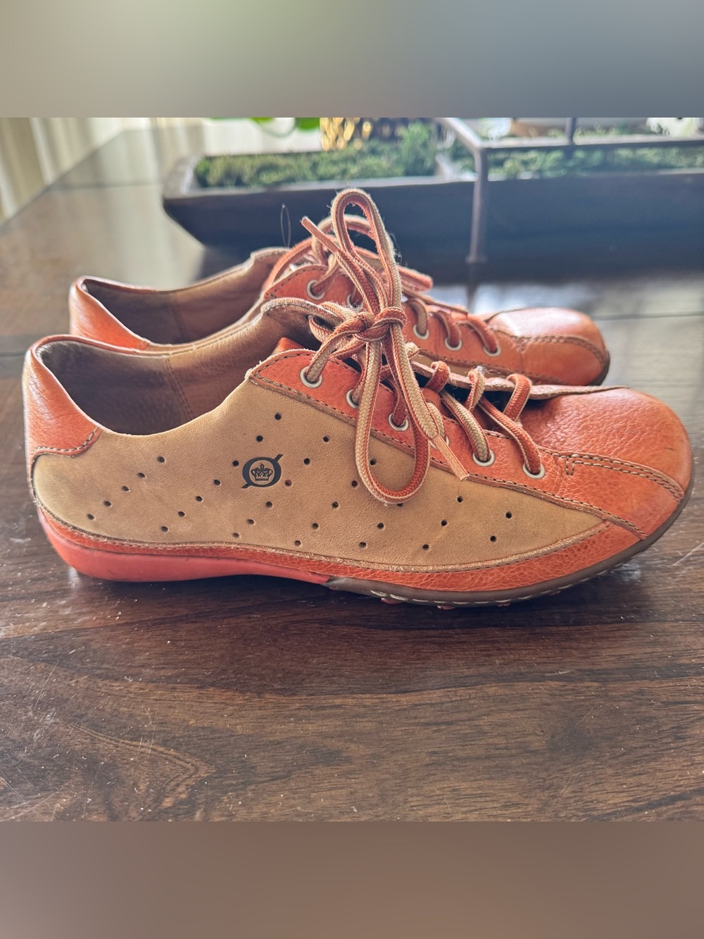 Børn Hawkeye Vintage Leather Oxford Sneakers Orange Tan Size 7 retro bowling
